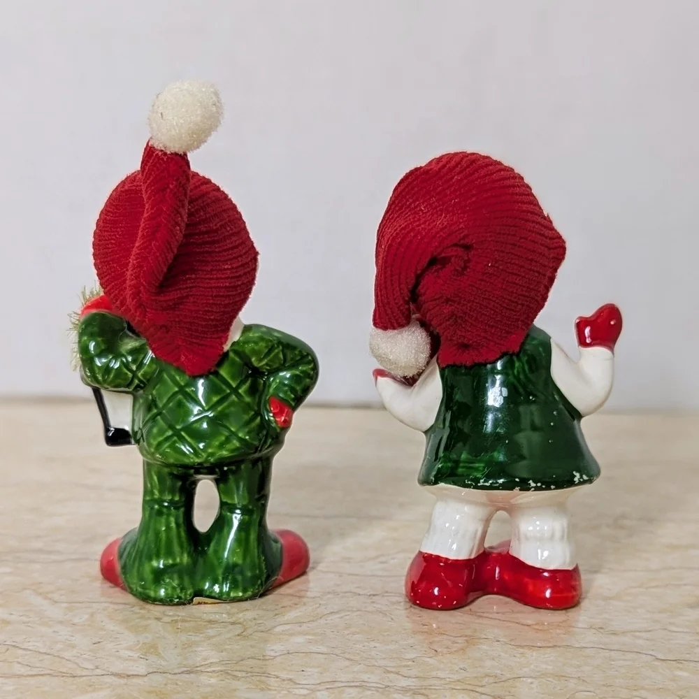 Vintage Napcoware Pair Christmas Elf Carolers 50's Ceramic Figurines Japan